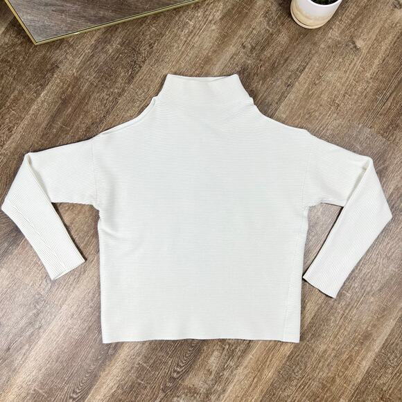 Intermix Ottoman Cold Shoulder Cream Off White Ribbed Knit Sweater - Picture 1 of 6